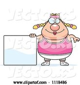 Vector of Cartoon Plump White Gym Lady with a Sign by Cory Thoman