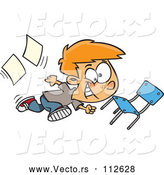 Vector of Cartoon Red Haired White School Boy Running Recklessly Through a Classroom by Toonaday