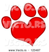 Vector of Cartoon Red Heart Shaped Dog Paw Print by Hit Toon