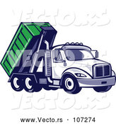 Vector of Cartoon Retro Roll off Bin Dump Truck by Patrimonio