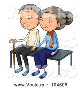 Vector of Cartoon Senior Couple Sitting on a Bench Together by