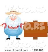 Vector of Cartoon Senior Male Farmer by a Wooden Sign by Cory Thoman