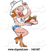 Vector of Cartoon Sexy Pig Cowirl with Brisket and Roasted Chicken on a Tray by LaffToon