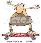 Vector of Cartoon Skateboarding Caveman Holding His Arms up by Djart