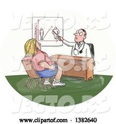 Vector of Cartoon Sketched White Male Doctor Discussing Weight with an Obese Lady by Patrimonio