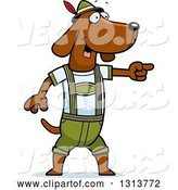 Vector of Cartoon Skinny German Oktoberfest Dachshund Dog Wearing Lederhosen and Pointing to the Right by Cory Thoman
