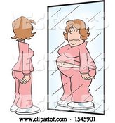 Vector of Cartoon Skinny White Lady Seeing Herself As Fat in the Mirror by Johnny Sajem