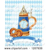 Vector of Cartoon Soft Pretzel and Oktoberfest Beer Stein and Banner over Diamonds by Pushkin