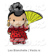 Vector of Cartoon Spanish Girl with a Fan and Red Dress by Leo Blanchette