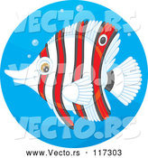 Vector of Cartoon Striped Red and White Butterflyfish in a Water Circle by Alex Bannykh