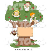 Vector of Cartoon Summer Kids Playing in an Apple Tree with a Blank Sign by BNP Design Studio