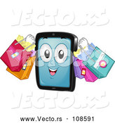 Vector of Cartoon Tablet Computer Mascot Carrying Shopping Bags by BNP Design Studio