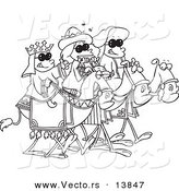 Vector of Cartoon Three Wise Kids Wearing Shades and Riding Camels - Coloring Page Outline by Toonaday