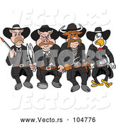 Vector of Cartoon Tough Cow Rooster and Pig Lawmen Walking Forward with Bbq Tools by LaffToon
