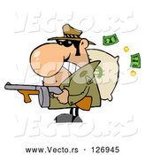 Vector of Cartoon Tough Mobster Holding a Machine Gun and Money Sack by Hit Toon