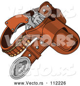 Vector of Cartoon Western Cowboy Revolver Gun and Bullets in a Holster by Pushkin