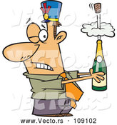 Vector of Cartoon White Businessman Holding an Exploding Bottle of Champagne at a New Year Party by Toonaday