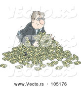 Vector of Cartoon White Businessman in a Pile of Cash Money by Alex Bannykh