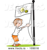 Vector of Cartoon White Businesswoman Running an Idea up the Flag Pole by Johnny Sajem