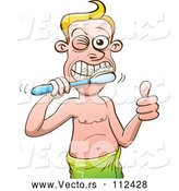 Vector of Cartoon White Guy Giving a Thumb up and Brushing His Teeth While Wearing a Towel by Zooco