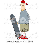 Vector of Cartoon White Guy Standing with a Skateboard by Djart