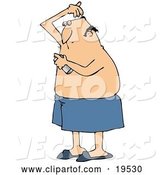 Vector of Cartoon White Guy Wrapped in a Towel, Spraying Deodorant on His Hairy Armpits After Getting out of the Shower by Djart