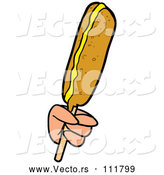 Vector of Cartoon White Hand Holding a Corn Dog with Mustard by LaffToon