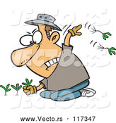 Vector of Cartoon White Mad Guy Pulling Weeds by Toonaday