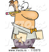 Vector of Cartoon White Male Accountant Holding Folders, with Pencils Behind His Ears by Toonaday