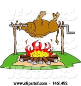 Vector of Cartoon Wild Boar Cooking on a Spit over a Fire by LaffToon