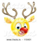 Vector of Cartoon Yellow Smiley Emoji Emoticon Christmas Reindeer Rudolph by AtStockIllustration