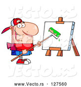 Vector of Cartoon Young Guy Using a Roller Brush to Paint a Canvas by Hit Toon