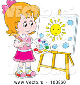 Vector of Caucasian Girl Painting a Sun on a Canvas by Alex Bannykh
