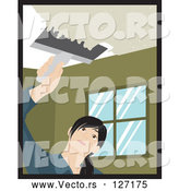 Vector of Caucasian Woman Using a Scraper Tool to Remove Popcorn Ceiling in Her House by Rosie Piter