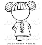 Vector of Chinese Girl with Hair Tied up - Coloring Page Outlined Art by Leo Blanchette