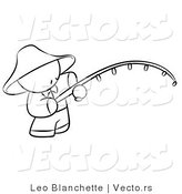 Vector of Chinese Person Fishing - Coloring Page Outlined Art by Leo Blanchette