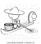 Vector of Chinese Person on a Food Boat - Coloring Page Outlined Art by Leo Blanchette