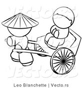 Vector of Chinese Person Pulling a Customer in a Cart - Coloring Page Outlined Art by Leo Blanchette