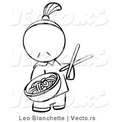 Vector of Chinese Person Serving Noodles - Coloring Page Outlined Art by Leo Blanchette