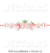 Vector of Christmas Scrolled Red Flourish Vine with Holly Leaves and Berries by OnFocusMedia
