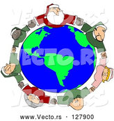 Vector of Circle of Diverse Elves with Santa and Mrs Claus, Holding Hands and Looking up by Djart