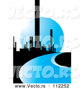 Vector of City of Skyscrapers and a Blue Road or River Against a Moon by Lal Perera