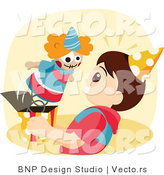 Vector of Clown Startling a Boy While It Pops out of a Jack-In-The-Box Toy by BNP Design Studio