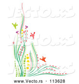 Vector of Colorful Corner Border of Flowers Plants and Birds with Text Space by Cherie Reve