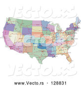 Vector of Colorful Road Map Showing the Connecting Highways and Continental States of the USA by Michael Schmeling
