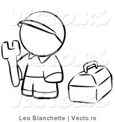 Vector of Contractor Person with His Tool Box - Coloring Page Outlined Art by Leo Blanchette