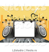 Vector of Copyspace with Speakers, Vines and a City Skyline with Orange Background by L2studio