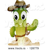 Vector of Cowboy Cactus Character Waving by BNP Design Studio