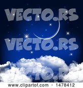 Vector of Crescent Moon and Stars over Clouds by KJ Pargeter