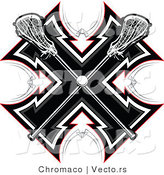 Vector of Crossed Lacrosse Sticks over a Tribal Background Design by Chromaco